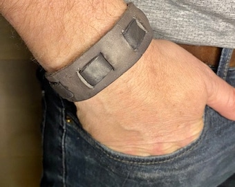 Soft leather cuff bracelet rustic leather wristband gift for men or women gray soft leather