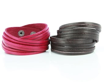 Leather Wrap Bracelet Multi-Strand Bracelet, 6 Strands. Men and Women Snap Closure (B045)