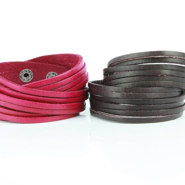 Leather Wrap Bracelet Multi-Strand Bracelet, 6 Strands. Men and Women Snap Closure (B045)