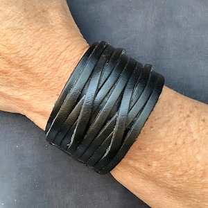 Leather Men's Cuff Bracelet – Black Adjustable Statement Wristband