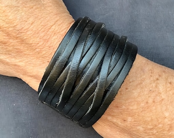 Leather Men's Cuff Bracelet – Black Adjustable Statement Wristband