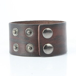 Leather Bracelet wide cuff, Plain distressed style 1.5 Wide, Snap Closure B050-PL image 6