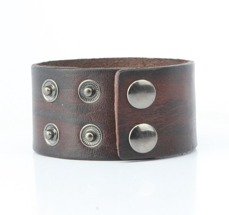 Leather Bracelet wide cuff, Plain distressed style 1.5 Wide, Snap Closure B050-PL image 6