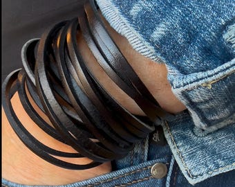 Stacked Leather Wrap Bracelet, Double Wrap Cuff, Boho statement Jewelry