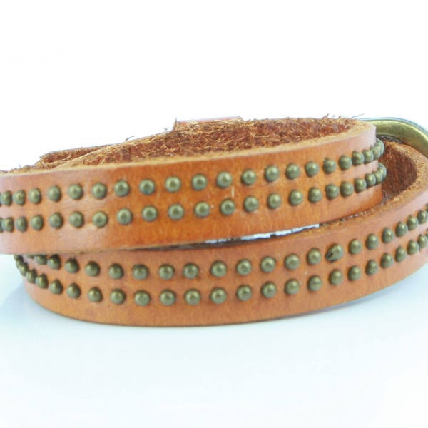 Leather Wrap Bracelet with studs bronze Simple Men Women Teens Buckle Closure  B037