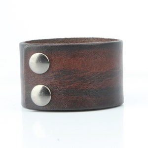 Leather Bracelet wide cuff, Plain distressed style 1.5 Wide, Snap Closure B050-PL image 5