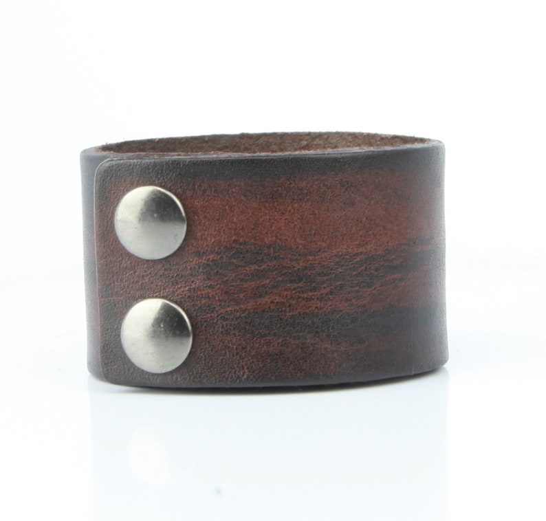 Leather Bracelet wide cuff, Plain distressed style 1.5 Wide, Snap Closure B050-PL image 5