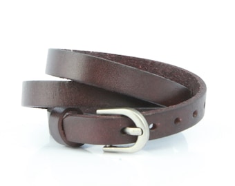 Brown Leather Wrap Bracelet, Adjustable Cuff, Unisex Biker Style, Western Everyday Wear