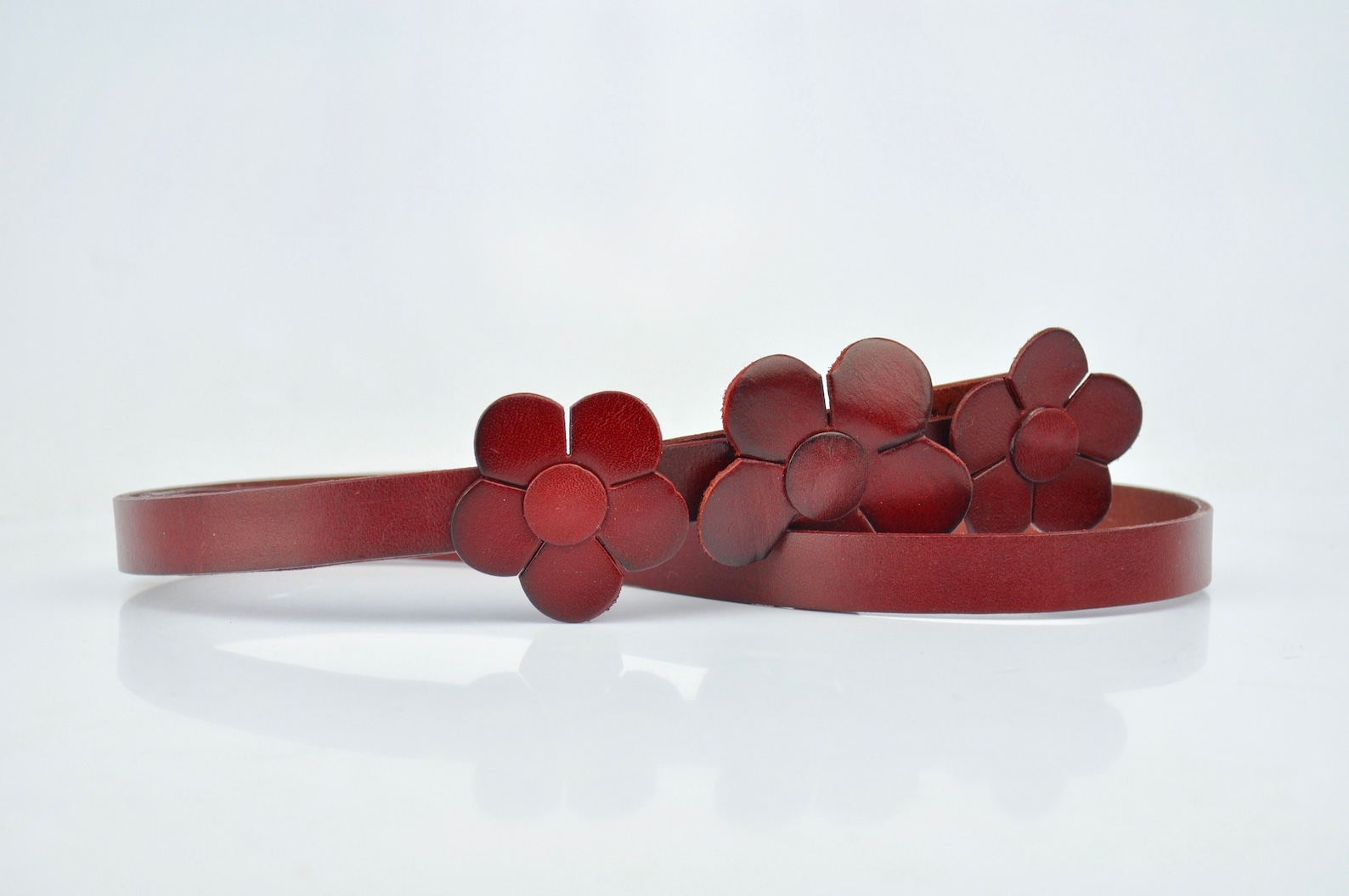 Flower Leather Belt - Chocolate
