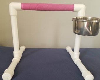 Portable Parrot Bird Perch w/ Cup(s) PVC Small