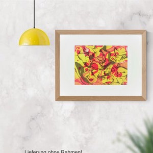 Original Suminagashi / Mural in yellow-red-grey / modern abstract art / contemporary art / Annette Mewes-Thoms