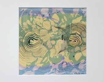 Small modern mural / original Suminagashi / abstract contemporary art / Annette Mewes-Thoms