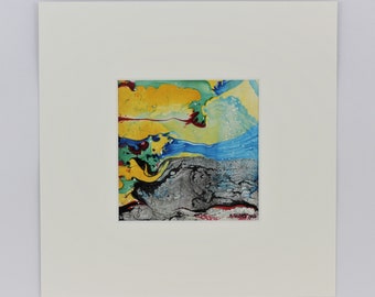 Small colorful, square mural / Original Suminagashi / modern art / contemporary art / Annette Mewes-Thoms