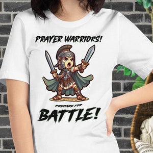 Warrior Woman Christian Graphic Tee Spiritual Battle Gear-Light Color Shirt image 1