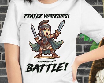 T-shirt graphique chrétien pour femme guerrière - Chemise de couleur claire Spiritual Battle Gear