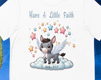 Have a Little Faith Christian Graphic Tee - Winged Donkey on Cloud - Inspirational Jesus Shirt