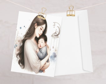 Joyful Blessings: Christian Baby Shower Greeting Card, Watercolor New Mother and Baby