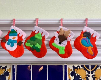 Christmas Stocking Ornament Hand Stitched Holiday Decoration