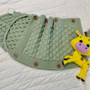 Baby Sleeping Bag Knitted With Fox Tail, Button Up Hooded Cocoon, Baby Blanket, Newborn Swaddle Wrap, Baby Sleep Sack, Essential Baby Gift