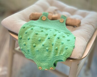 Baby Merino Romper 0-3 Months, Hand Knitted