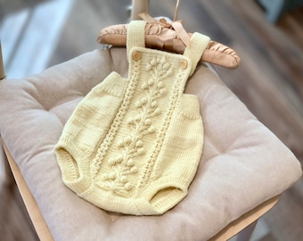 Hand Knitted Merino Wool Baby Romper (0-3 Months)
