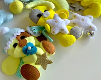 Felt Baby Mobile: Yellow Poppies, Animals, Nursery Decor