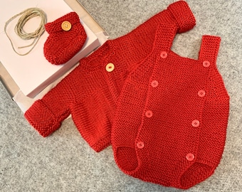 Baby Onesie Sweater Booties Clothing Set Baby 0-3 months Romper Red