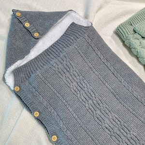 Baby Sleeping Bag Knitted, Button Up Hooded Cocoon, Baby Blanket, Newborn Swaddle Wrap, Baby Sleep Sack Essential Baby Gift Stroller Blanket