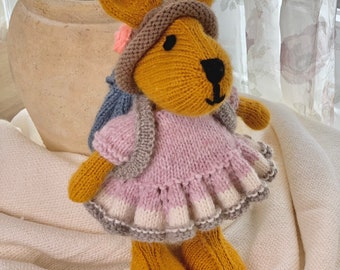 Bunny Doll: Handknitted Stuffed Animal Toy, Removable Clothes