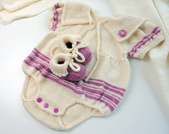 Baby Romper and Booties Set (3-6 Months), Hand Knitted