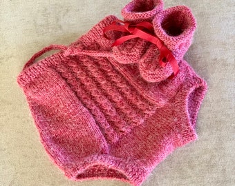 Baby Bloomers and Booties Set, Hand Knitted, Newborn Photo Prop, 3-6 Months