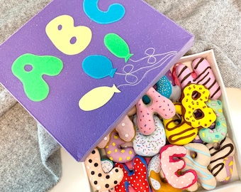 Felt Alphabet Donuts, Handmade Educational Toy with Box
