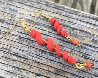 Mix-Matched Red Clay Spiral Earrings