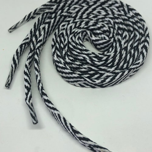Herringbone Pattern Shoelaces Black & White Etsy