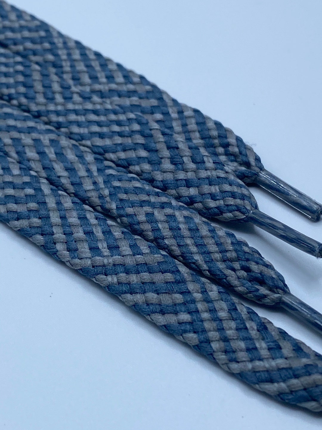 Flat Herringbone Shoelaces Denim and Gray Etsy