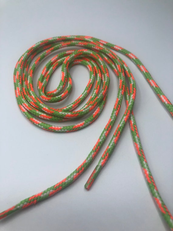 Round Multi Color Shoelaces Neon Green Neon Orange and White