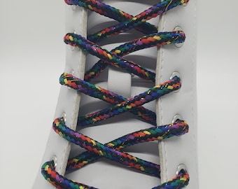 Round Sparkle Shoelaces - Dark Sparkle Rainbow