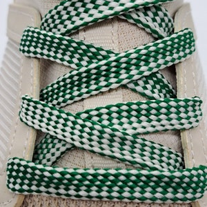 Flat 50/50 Pattern Shoelaces - Green and White