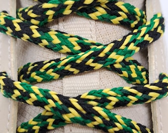 Hybrid Multi-Color Shoelaces - Green and Black with Yellow