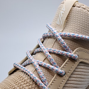 Round Multi-Colored Shoelaces - Light Blue, Pink and White