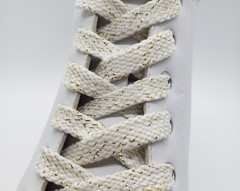 Flat "Gold Sparkle" Shoelaces - White