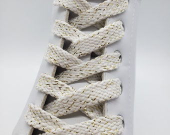 Flat &quot;Gold Sparkle&quot; Shoelaces - White