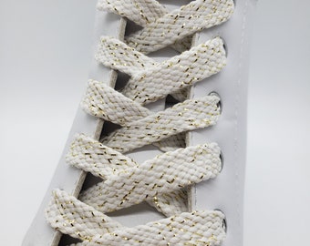 Flat "Gold Sparkle" Shoelaces - White