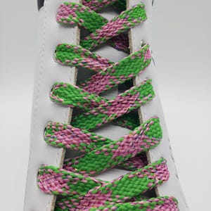 Flat Sparkle Plaid Shoelaces - Green and Pink