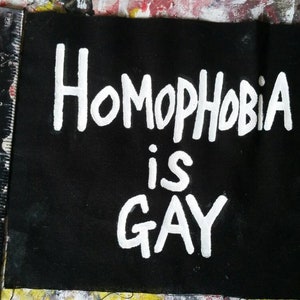 homophobia is gay frank iero  mychemical romance patch handpainted mcr merch punk grunge lgbt pride handpainted diy patch