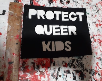 protect queer kids patch punk protest patches handpainted by a  queer trans person  folkpunk patches queer ally lgbt