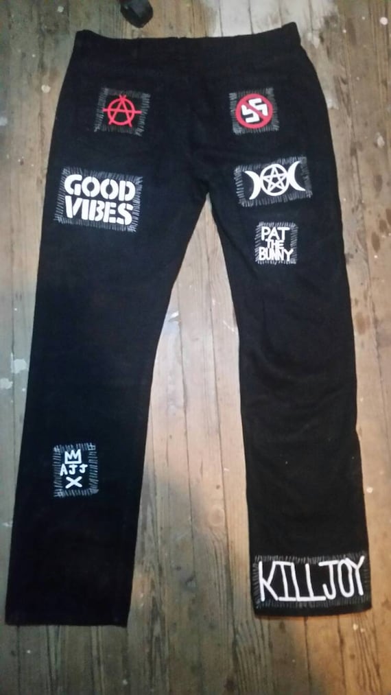 first ever patch pants ive made!! not all folkpunk but a good chunk is :  r/FolkPunk