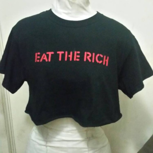 eat the rich crop top punk crust punk goth emo clothing handpainted handmade crop top optionally distressed