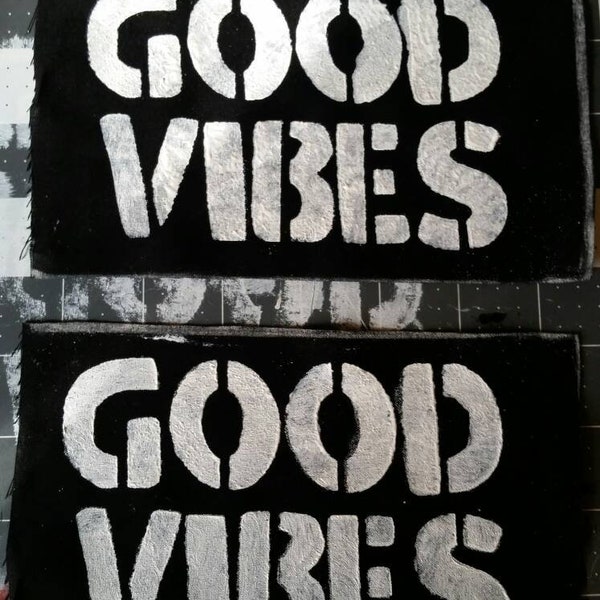 good vibes hippie patch hippy good vibes only handmade handpainted handmade diy punk goth