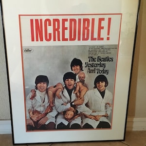 Póster promocional enmarcado vintage raro de los años 60 de los Beatles Yesterday and Today